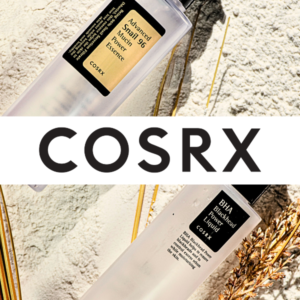 COSRX logo over two BHA Blackhead Power Liquid bottles