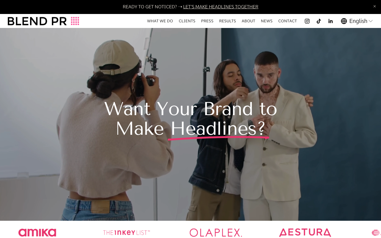 BLEND PR website screenshot