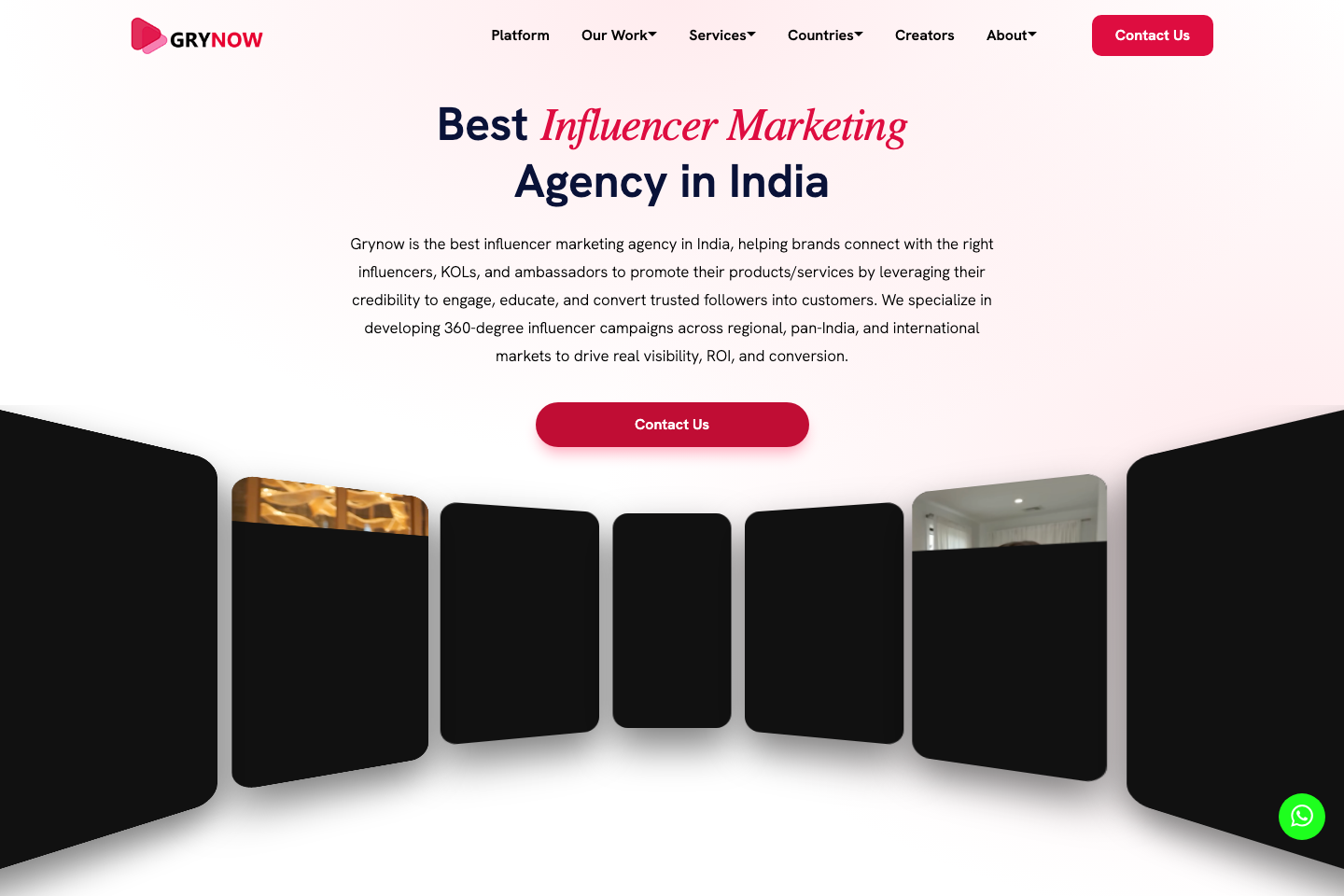Grynow influencer marketing agency website screenshot