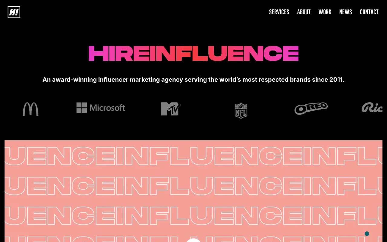 HireInfluence website screenshot