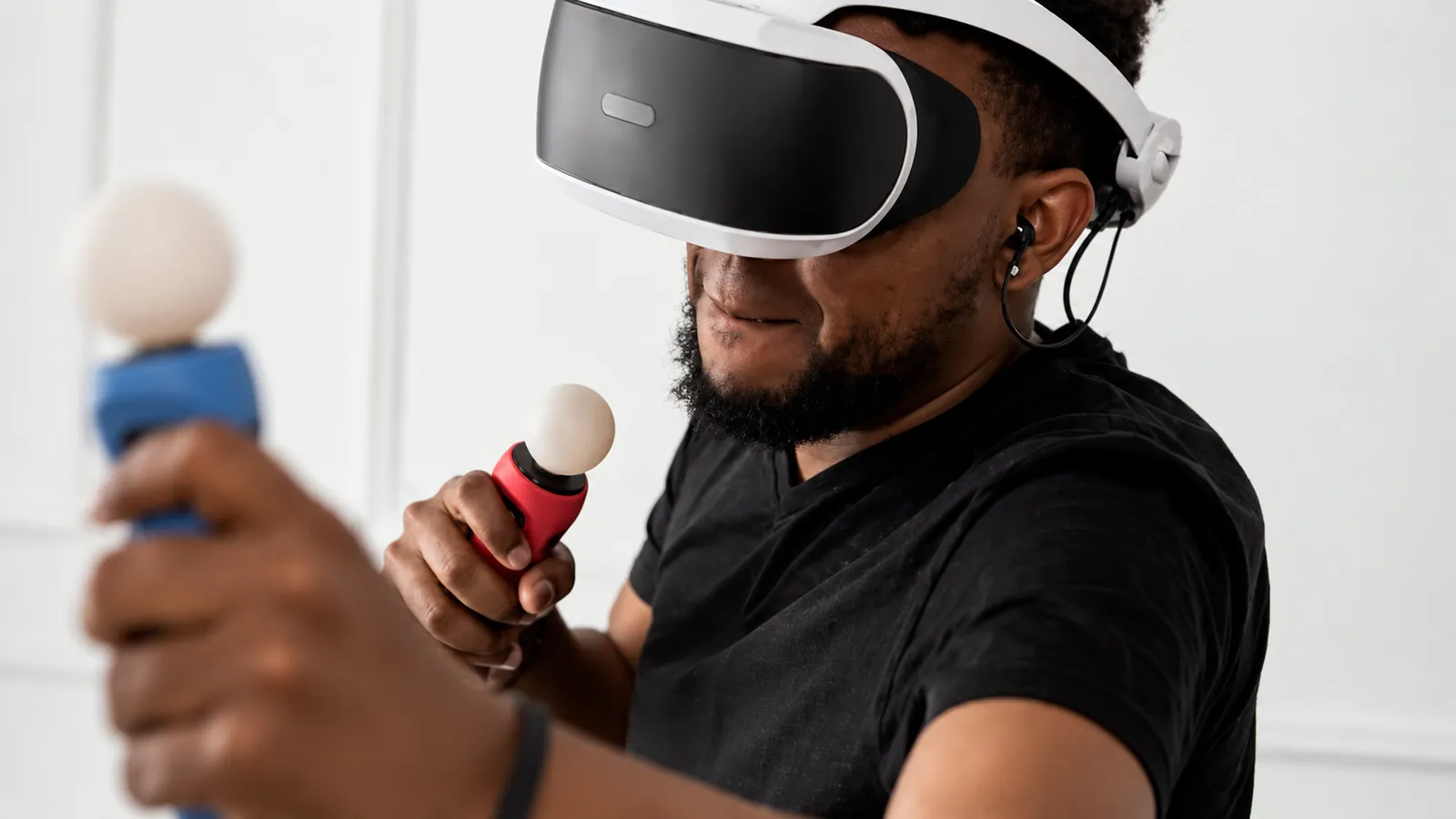 Creator playing a VR game with motion controllers