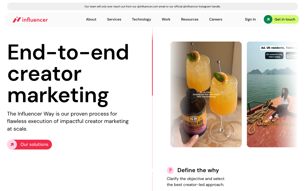 Influencer website screenshot