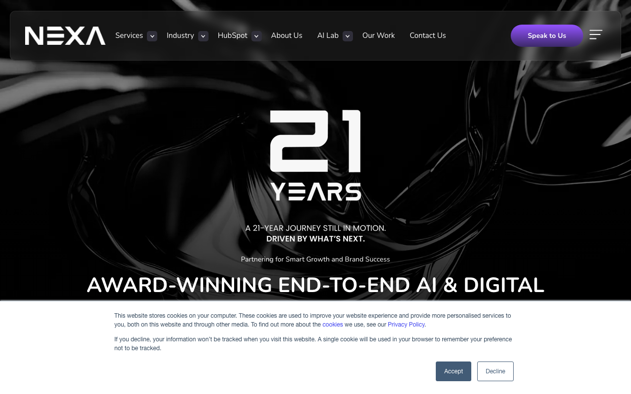 NEXA website screenshot